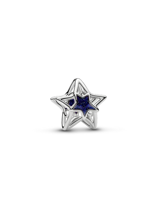 Charm Traforato Stella con Placcatura in Platino e Smalto Blu