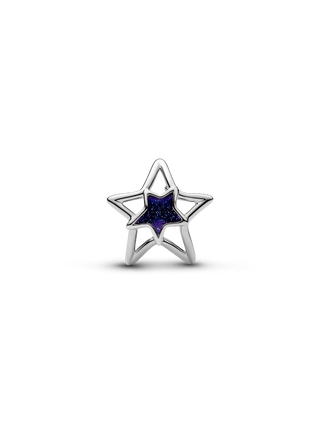 Charm Traforato Stella con Placcatura in Platino e Smalto Blu