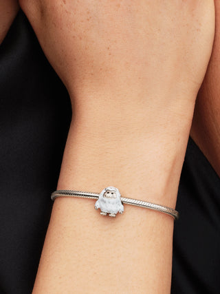 Charm Yeti con Placcatura in Platino, Zirconia Cubica Trasparente, Smalto Bianco e Nero