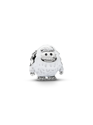 Charm Yeti con Placcatura in Platino, Zirconia Cubica Trasparente, Smalto Bianco e Nero