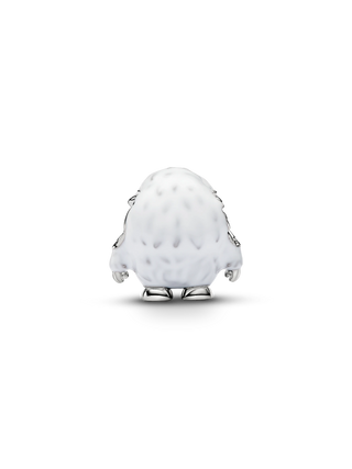Charm Yeti con Placcatura in Platino, Zirconia Cubica Trasparente, Smalto Bianco e Nero