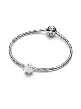 Charm Yeti con Placcatura in Platino, Zirconia Cubica Trasparente, Smalto Bianco e Nero