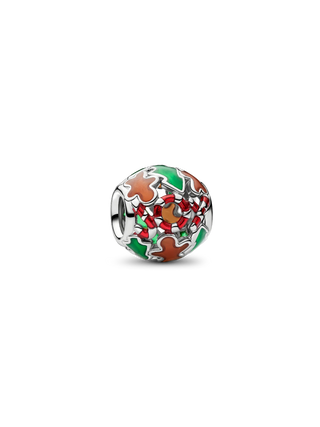 Charm Traforato Festività con Placcatura in Platino e Smalto Marrone, Rosso e Verde