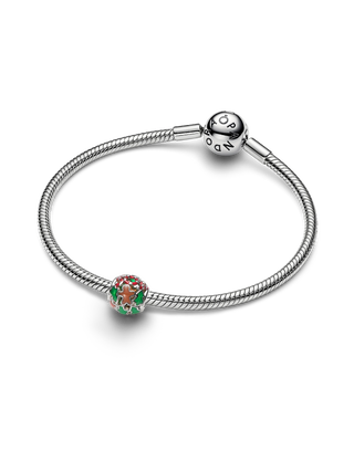 Charm Traforato Festività con Placcatura in Platino e Smalto Marrone, Rosso e Verde