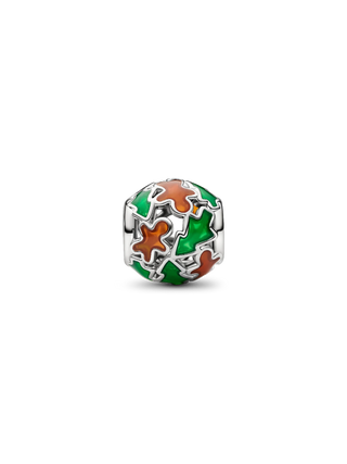 Charm Traforato Festività con Placcatura in Platino e Smalto Marrone, Rosso e Verde