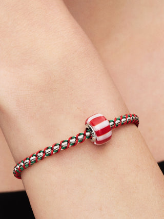 Charm con Placcatura in Platino e Vetro di Murano Rosso e Bianco