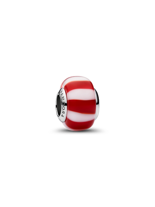 Charm con Placcatura in Platino e Vetro di Murano Rosso e Bianco