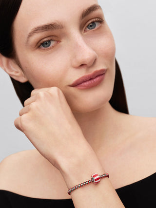 Charm con Placcatura in Platino e Vetro di Murano Rosso e Bianco