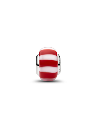 Charm con Placcatura in Platino e Vetro di Murano Rosso e Bianco