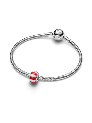 Charm con Placcatura in Platino e Vetro di Murano Rosso e Bianco
