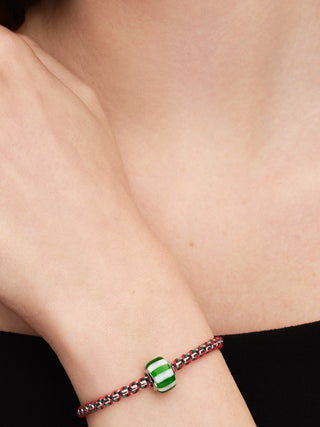 Charm con Placcatura in Platino e Vetro di Murano Verde e Bianco