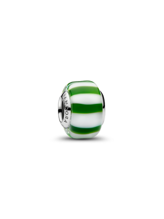 Charm con Placcatura in Platino e Vetro di Murano Verde e Bianco