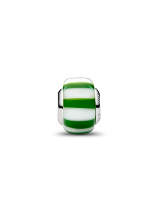 Charm con Placcatura in Platino e Vetro di Murano Verde e Bianco