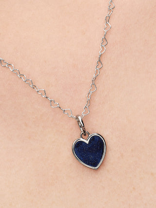 Charm Pendente Cuore da Incidere con Placcatura in Platino e Smalto Glitterato Blu