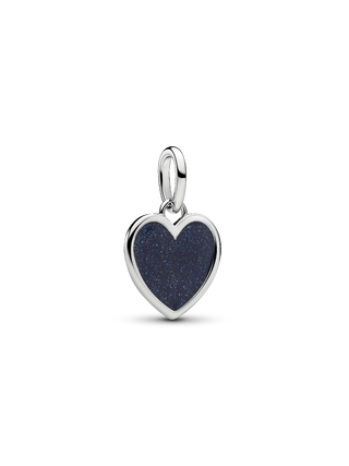 Charm Pendente Cuore da Incidere con Placcatura in Platino e Smalto Glitterato Blu