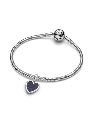 Charm Pendente Cuore da Incidere con Placcatura in Platino e Smalto Glitterato Blu