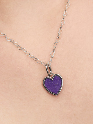 Charm Pendente Cuore da Incidere con Placcatura in Platino e Smalto Glitterato Viola