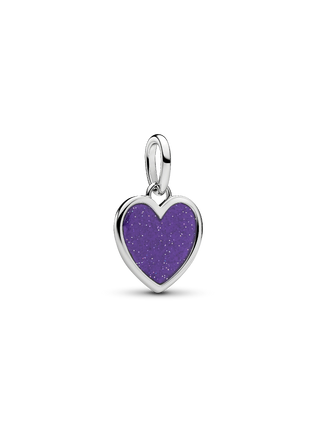 Charm Pendente Cuore da Incidere con Placcatura in Platino e Smalto Glitterato Viola