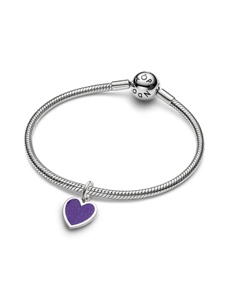 Charm Pendente Cuore da Incidere con Placcatura in Platino e Smalto Glitterato Viola