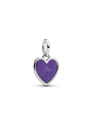 Charm Pendente Cuore da Incidere con Placcatura in Platino e Smalto Glitterato Viola