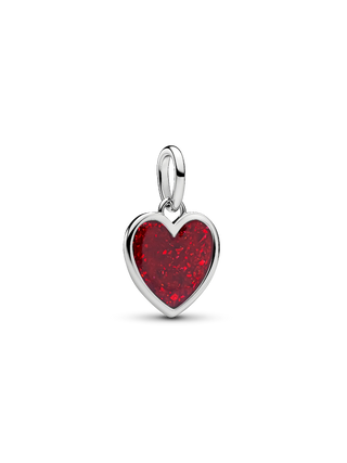 Charm Pendente Cuore da Incidere con Placcatura in Platino e Smalto Glitterato Rosso