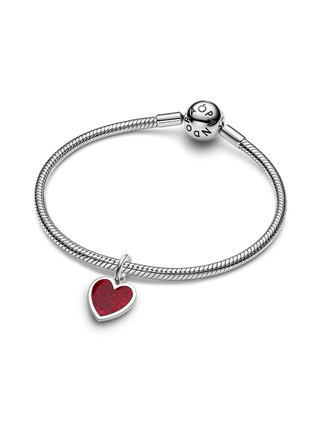 Charm Pendente Cuore da Incidere con Placcatura in Platino e Smalto Glitterato Rosso