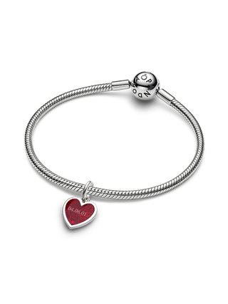 Charm Pendente Cuore da Incidere con Placcatura in Platino e Smalto Glitterato Rosso