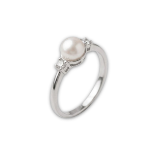 Anello Perla Oro Bianco 9 Kt e Zirconi