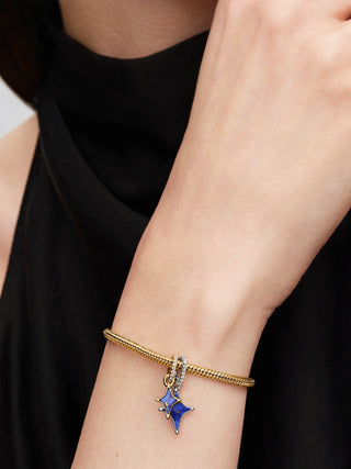 Charm Pendente Divisibile Duo di Stelle Arg. Sterling e Plac. Oro 14k, Lapislazzuli d'Imit. e Zirc. Cubica