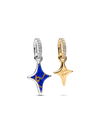 Charm Pendente Divisibile Duo di Stelle Arg. Sterling e Plac. Oro 14k, Lapislazzuli d'Imit. e Zirc. Cubica