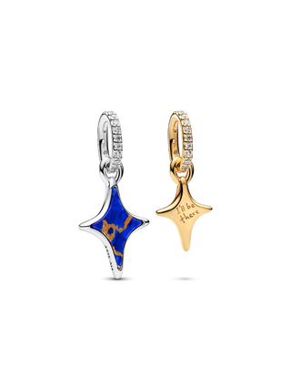 Charm Pendente Divisibile Duo di Stelle Arg. Sterling e Plac. Oro 14k, Lapislazzuli d'Imit. e Zirc. Cubica