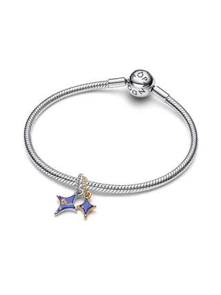 Charm Pendente Divisibile Duo di Stelle Arg. Sterling e Plac. Oro 14k, Lapislazzuli d'Imit. e Zirc. Cubica