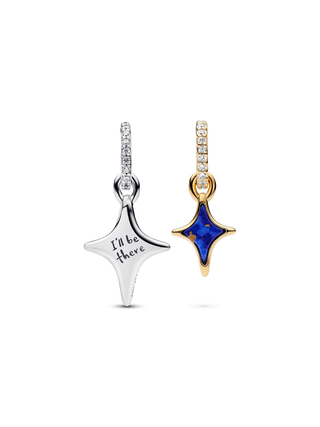 Charm Pendente Divisibile Duo di Stelle Arg. Sterling e Plac. Oro 14k, Lapislazzuli d'Imit. e Zirc. Cubica