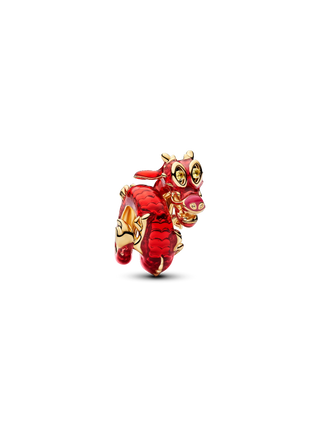 Charm Disney Mulan Mushu con Placcatura in Oro 14k, Cristallo Giallo Intenso e Smalto Rosso