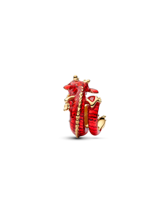 Charm Disney Mulan Mushu con Placcatura in Oro 14k, Cristallo Giallo Intenso e Smalto Rosso