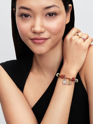 Charm Disney Mulan Mushu con Placcatura in Oro 14k, Cristallo Giallo Intenso e Smalto Rosso