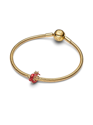 Charm Disney Mulan Mushu con Placcatura in Oro 14k, Cristallo Giallo Intenso e Smalto Rosso