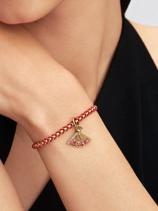 Charm Pendente Disney Ventaglio di Mulan Plac. Oro 14k, Zirconia Cubica Trasparente e Smalto Rosa