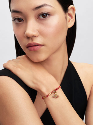 Charm Pendente Disney Ventaglio di Mulan Plac. Oro 14k, Zirconia Cubica Trasparente e Smalto Rosa