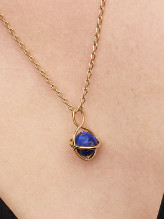 Charm Pendente Pianeta Rotante Plac. Oro 14k, Lapislazzuli d'Imitazione e Zirconia Cubica Trasparente