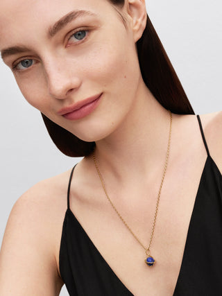 Charm Pendente Pianeta Rotante Plac. Oro 14k, Lapislazzuli d'Imitazione e Zirconia Cubica Trasparente