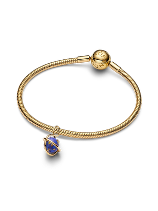 Charm Pendente Pianeta Rotante Plac. Oro 14k, Lapislazzuli d'Imitazione e Zirconia Cubica Trasparente