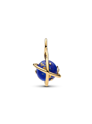 Charm Pendente Pianeta Rotante Plac. Oro 14k, Lapislazzuli d'Imitazione e Zirconia Cubica Trasparente