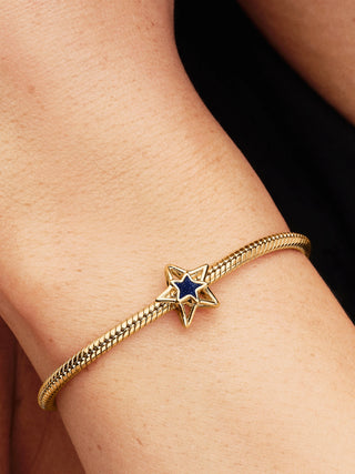 Charm Traforato Stella con Placcatura in Oro 14k e Smalto Blu