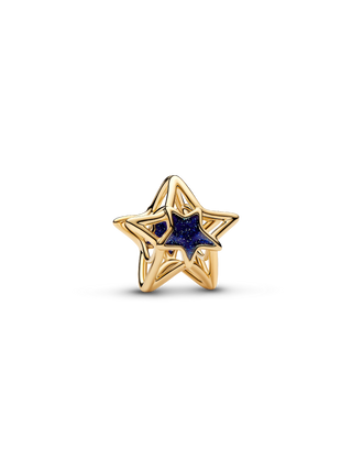 Charm Traforato Stella con Placcatura in Oro 14k e Smalto Blu