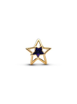 Charm Traforato Stella con Placcatura in Oro 14k e Smalto Blu