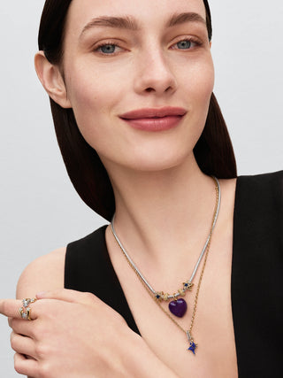 Charm Traforato Stella con Placcatura in Oro 14k e Smalto Blu