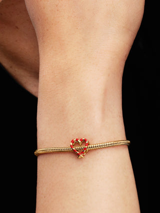 Charm Cuore Bastoncino di Zucchero con Placcatura in Oro 14k e Smalto Rosso