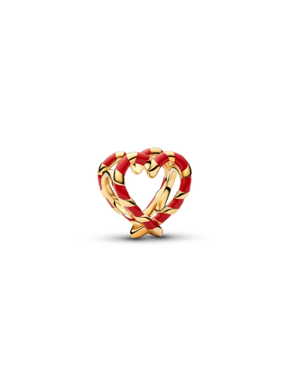 Charm Cuore Bastoncino di Zucchero con Placcatura in Oro 14k e Smalto Rosso