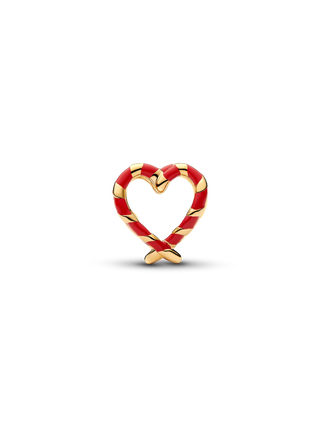 Charm Cuore Bastoncino di Zucchero con Placcatura in Oro 14k e Smalto Rosso